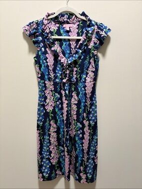 Lily Pulitzer Clare Floral Ruffle Silk Cotton Blend Dress Size XS